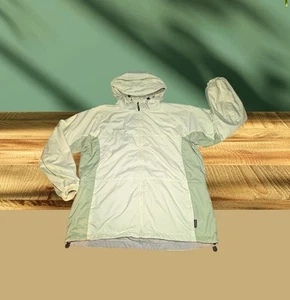 COLUMBIA Women’s XL Windbreaker Jacket Green Rain Coat HOOD Packable ADJUSTABLE - Picture 1 of 17
