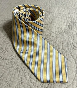 Saddlebred Necktie Yellow gold, Blue Stripes 58”x3” Hand Made RN 86823 - Picture 1 of 5