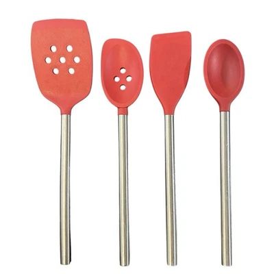 Oneida Red Silicone & Stainless Steel Cooking Utensils Lot 13” Spoons Spatulas - Image 1 of 4