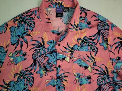 Disney Lilo & Stitch Pink Button Up Beach Rayon Hawaiian Camp Shirt Men's 3XL - Image 1 of 4