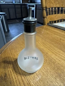 Bitters Frosted Glass Hazel Atlas Bottle w/Metal Dasher   "5.75" X "3" - Picture 1 of 7