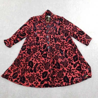 Abrigo An Ren New York Mujer Grande Rojo Negro Floral Terciopelo Flocado Columpio Línea A Foto 1 de 4
