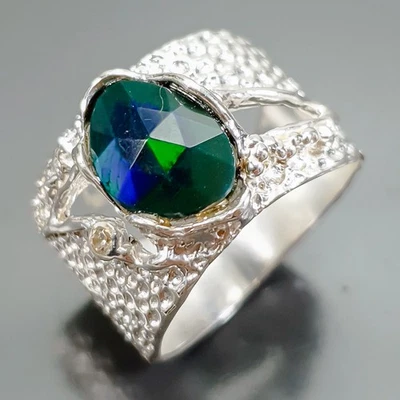 Винтажное кольцо с натуральным черным опалом серебро 925 пробы размер 8/R419808 - Изображение 1 из 4