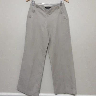 Sandro Pantalón Lino Pantalón Cierre Botón 6P Mujer Crema Vacaciones Oficina Y2K Foto 1 de 4