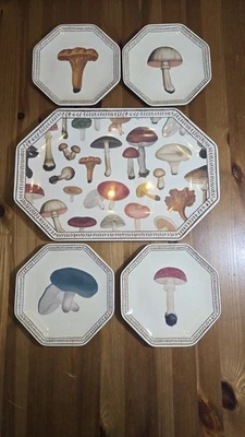 Platos y bandeja octogonal John Derian de colección con estampado de setas melamina sin BPA Foto 1 de 4