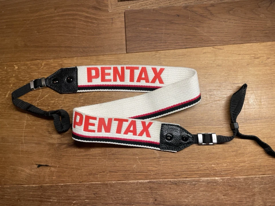 *Perto de ESTADO PERFEITO* Pentax Branco e Vermelho Câmera Alça de Ombro no Pescoço 4cm Do Japão - Imagem 1 de 4