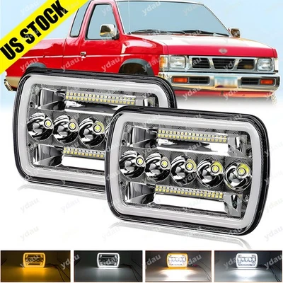 For Nissan Pickup Hardbody 240SX D21 NX 7x6" 5x7" LED Headlight Amber DRL Hi/Low - Изображение 1 из 4