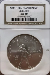 2006 P Ben Franklin Commemorative Dollar-Scientist-MS70 NGC - Picture 1 of 2