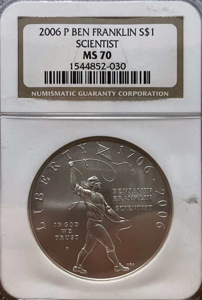 2006 P Ben Franklin Commemorative Dollar-Scientist-MS70 NGC - Image 1 of 2