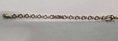 Теннисный браслет из чистого серебра, позолоченный, с искусственными бриллиантами 7 дюймов говорит МАМА на нем - Изображение 1 из 4