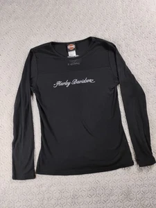 Vintage Y2K Harley Davidson Galesburg,IL Long Sleeve Women’s Black Tee Large - Picture 1 of 8