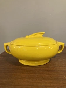 Cazuela cubierta amarilla canaria vintage años 30 Halls tapa reloj de sol Art Deco EE. UU. - Imagen 1 de 12