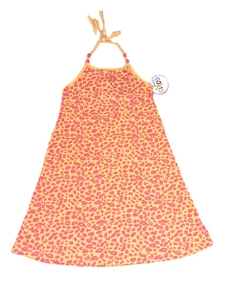 Niñas CIRCO Naranja Rosa Leopardo Algodón Tejido Vestido 7 8 Nuevo Con Etiquetas Tropical Beach 2008 Foto 1 de 4