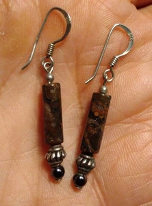 PENDIENTE COLGANTE DE PLATA ESTERLINA PIEDRAS PRECIOSAS DE HEMATITA JASPE 1 1/2" 925 delgado - Imagen 1 de 9