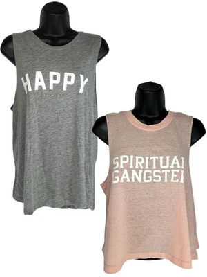 Regatas SPIRITUAL GANGSTER tamanho G pacote com 2 gráficos mistura de algodão muscular e cropped - Imagem 1 de 4