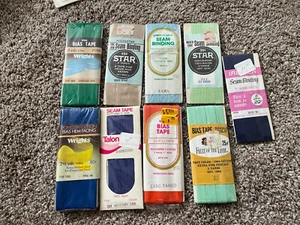 Vintage Bias Seam Tape Binding Lot of 9 Mixed Brands Wrights Star Talon Etc - Picture 1 of 2