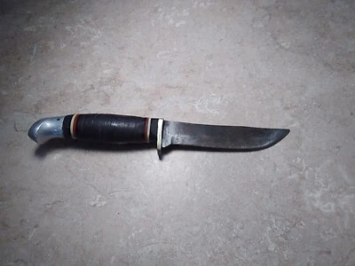 Cuchillo de caza de hoja fija con mango de cuero apilado Valor RARO Japón Knfybxy Foto 1 de 4