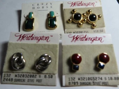 ЛОТ из 4 ПАР ПРОНЗЕННЫХ СЕРЕЖЕК WORTHINGTON НОВЫЕ ВИНТАЖНЫЕ ЮВЕЛИРНЫЕ ИЗДЕЛИЯ кабошон - Изображение 1 из 4