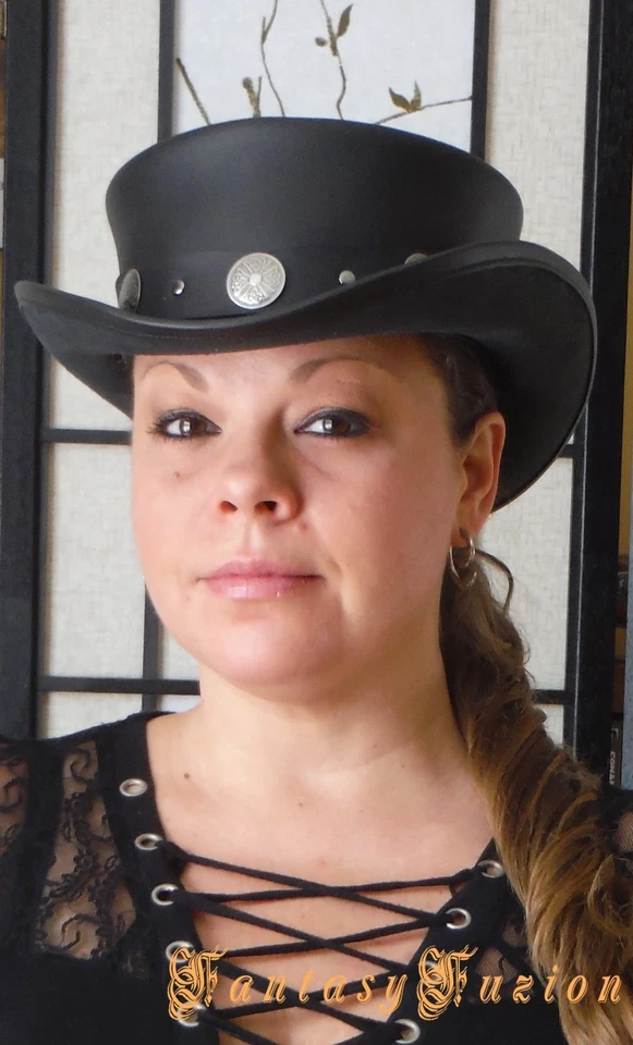 Steampunk Hat Classic Rocker Celtic Cross Hatband Gothic Leather Standard SHORT  - Image 1 of 1