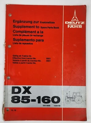 Suplemento libro de repuestos Deutz Fahr para tractor DX 85-160 Foto 1 de 4