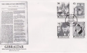 GB GIBRALTAR 2001 The Gibraltar Chronicle 200th Ann SG978/81 FDC  SHIP CHURCHILL - Picture 1 of 1