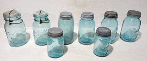 Lot of 8 Blue Ball Mason & Atlas Glass Jars with Lids - Picture 1 of 13