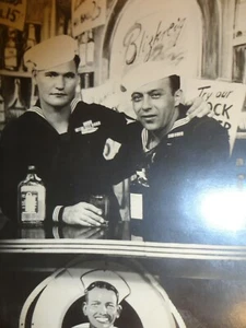 Two Sailors at Bar Real Photograph Snapshot World War 2 Military 5" x 4 1/2" - Picture 1 of 12