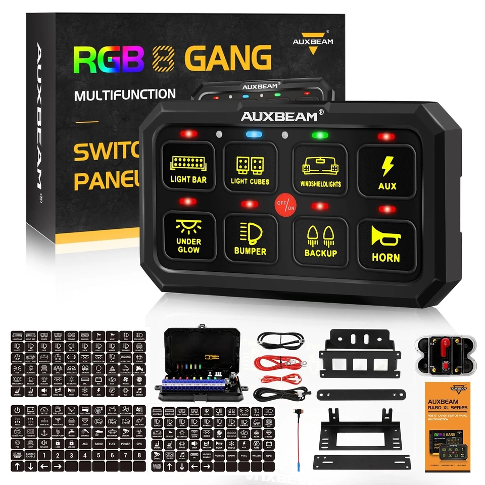 RGB 8 Gang Switch Panel Light Control & 120pc Sticker for Can-Am Polaris RZR UTV - Image 1 of 4
