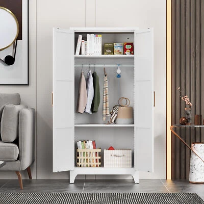 Armario de metal de 2 puertas armario barra colgante armario de almacenamiento organizador de tela  Foto 1 de 4