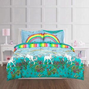 Full Size 200 Thread Count 200 Gsm Rainbow Unicorn 7 Piece Bed in a Bag