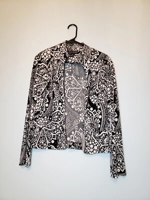 Blazer Jessica Howard Mujer Pequeña Talla 12P Negro Blanco Manga Larga Frente Abierto  Foto 1 de 4