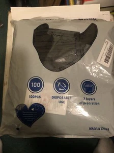 100 PCS Disposable Face Mask Non Medical Surgical 3 Ply Ear loop Black Masks USA - Picture 1 of 2