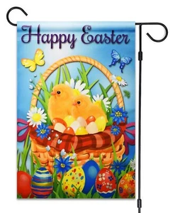 Happy Easter Decorative Garden Flag12"X18" Happy Easter Sign Easter Bunny & Eggs - Picture 1 of 9