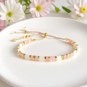 Miyuki  Pink Tila Beads Boho Waterproof Adjustable Women Vintage Bracelet Anklet - Picture 1 of 4