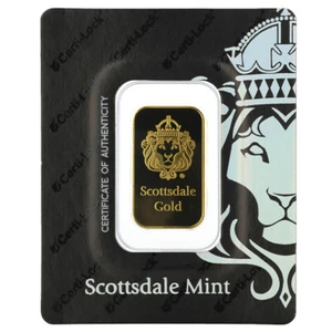 5 Gram Scottsdale Lion .9999 Fine Gold Bar in Assay - Picture 1 of 2