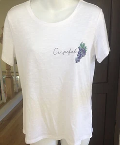 H & M Grateful Women’s White Lightweight T Shirt “Grapeful” XS  With Grapes - Picture 1 of 2