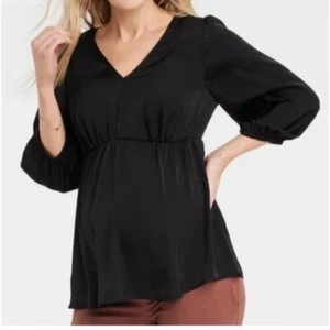 Women’s Isabel Maternity Cut Out Back V Neck Top Black L NWT - Picture 1 of 8