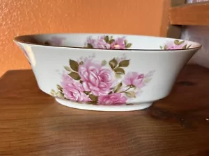 PINK ROSE OVAL BOWL 9" 8118 GOLD Tone TRIM Formal Sadek Andrea Vegetable Bowl - Picture 1 of 6