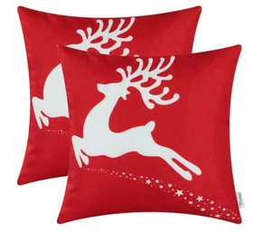 Christmas Holiday Reindeer Stars Pillow Covers 18 x 18" CALITIME NEW - Picture 1 of 6