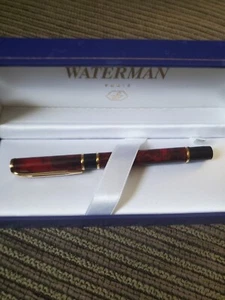 Waterman Laureat Mineral Red & Gold Rollerball - Ballpoint Pen In Box * - Picture 1 of 4