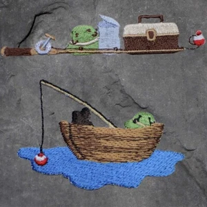 Fishing Patch Set - Tackle Box, Fishing Pole, Reel, Rod, Boat, Lure(Iron On) - Picture 1 of 1