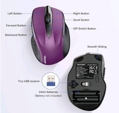 TECKNET Wireless Mouse, 2.4G Ergonomic Optical Mouse, Computer Mouse for Laptop - Image 1 of 4