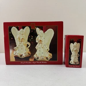 MADISON AVE Porcelain Angeles With Harps 2000 Taper Candle Holders & Ornament - Picture 1 of 13
