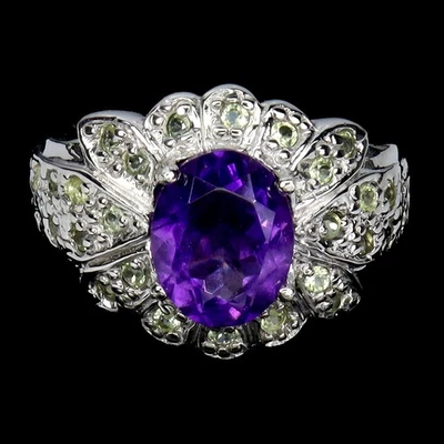 Anillo de plata de ley 925 ovalado amatista 10x8 mm peridoto piedras preciosas joyería talla 7 Foto 1 de 4