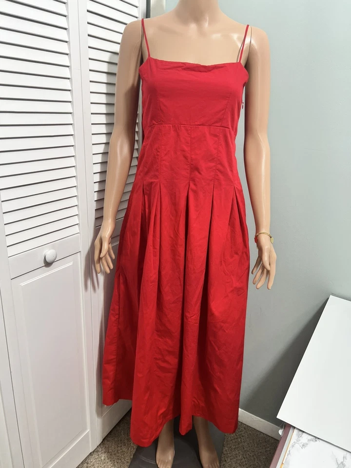 Vestido midi de popelina roja Damson Madder talla 8 (pequeños daños) Foto 1 de 4