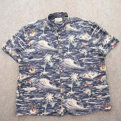 Camisa Lucky Brand Para Hombres 2XL XL Azul Abotonada Surf Floral Algodón Hawaiano Foto 1 de 4
