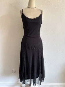 Vintage 90’s Betsey Johnson Black Swiss Dot Mesh Slip Dress 10 M Goth Grunge - Picture 1 of 5
