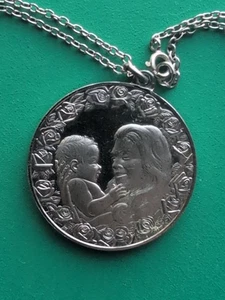 COLLAR COLGANTE MEDALLA MONEDA FRANKLIN PLATA ESTERLINA 1975 DÍA DE LA MADRE NIÑO - Imagen 1 de 5