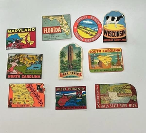 Lot Of 9 Real Vintage US Car Luggage Travel Stickers Unused - Picture 1 of 2