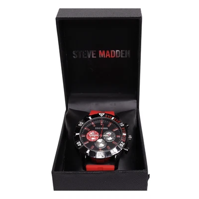 Steve Madden男士腕表带黑色表盘和红色硅胶表带带盒 — 第 1/4 张图片